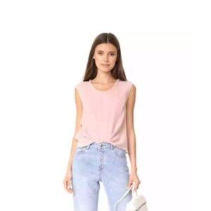 AMO Cotton Texture Ruffled Tank Light Oversized Pink Sleeveless Top Size Medium